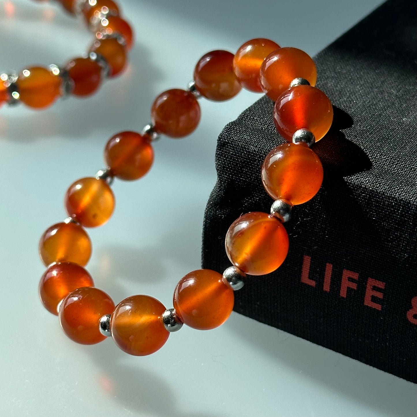 BS06 Red Agate Simple Silver Bracelet