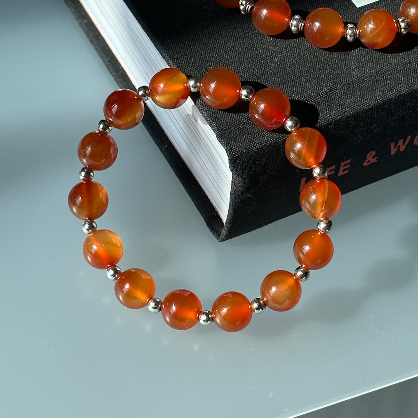 BS06 Red Agate Simple Silver Bracelet