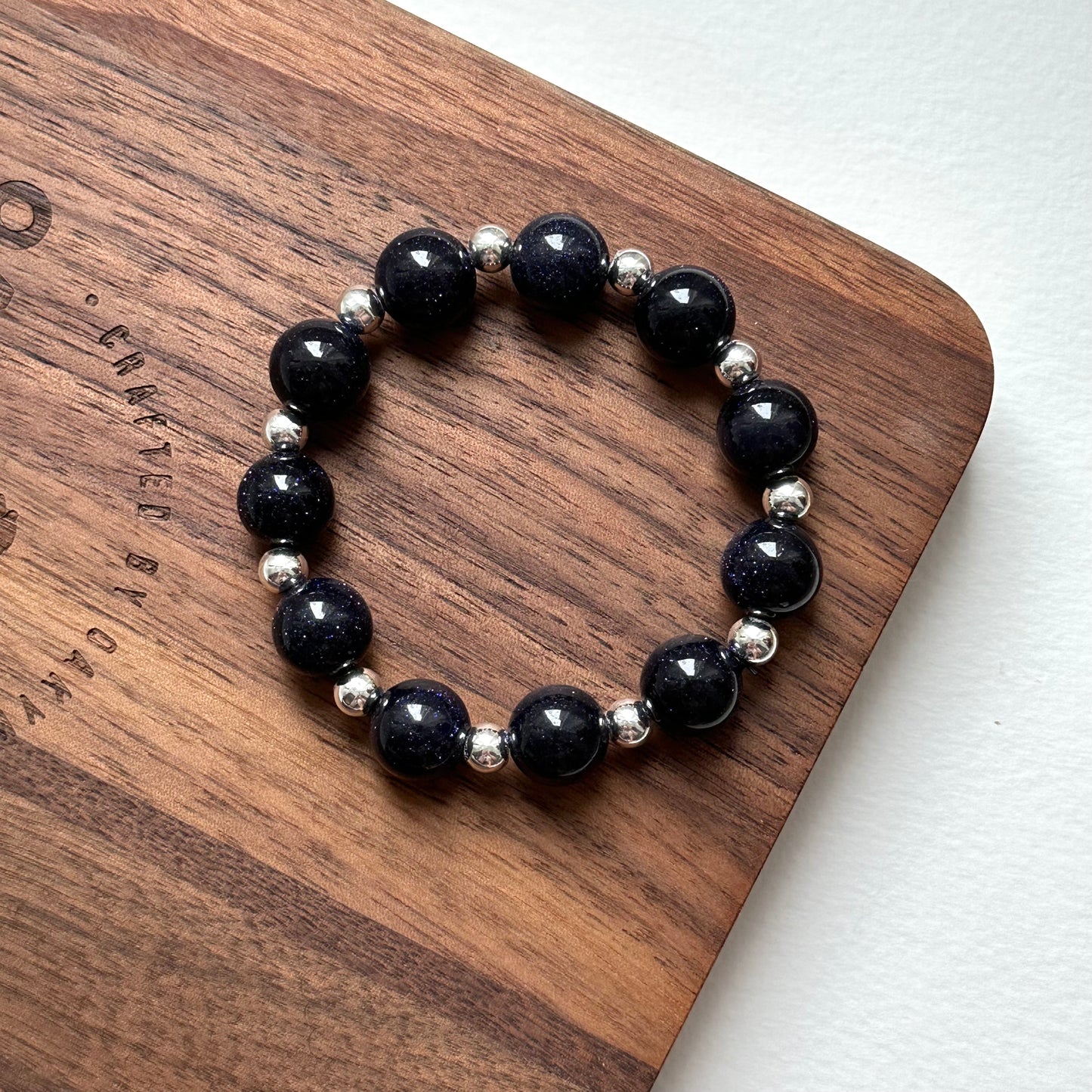 BS256【Starry Night】Blue Sandstone Simple Silver-plated Bracelet