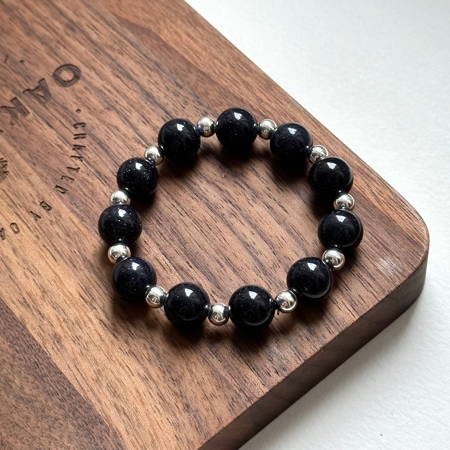 BS256【Starry Night】Blue Sandstone Simple Silver-plated Bracelet