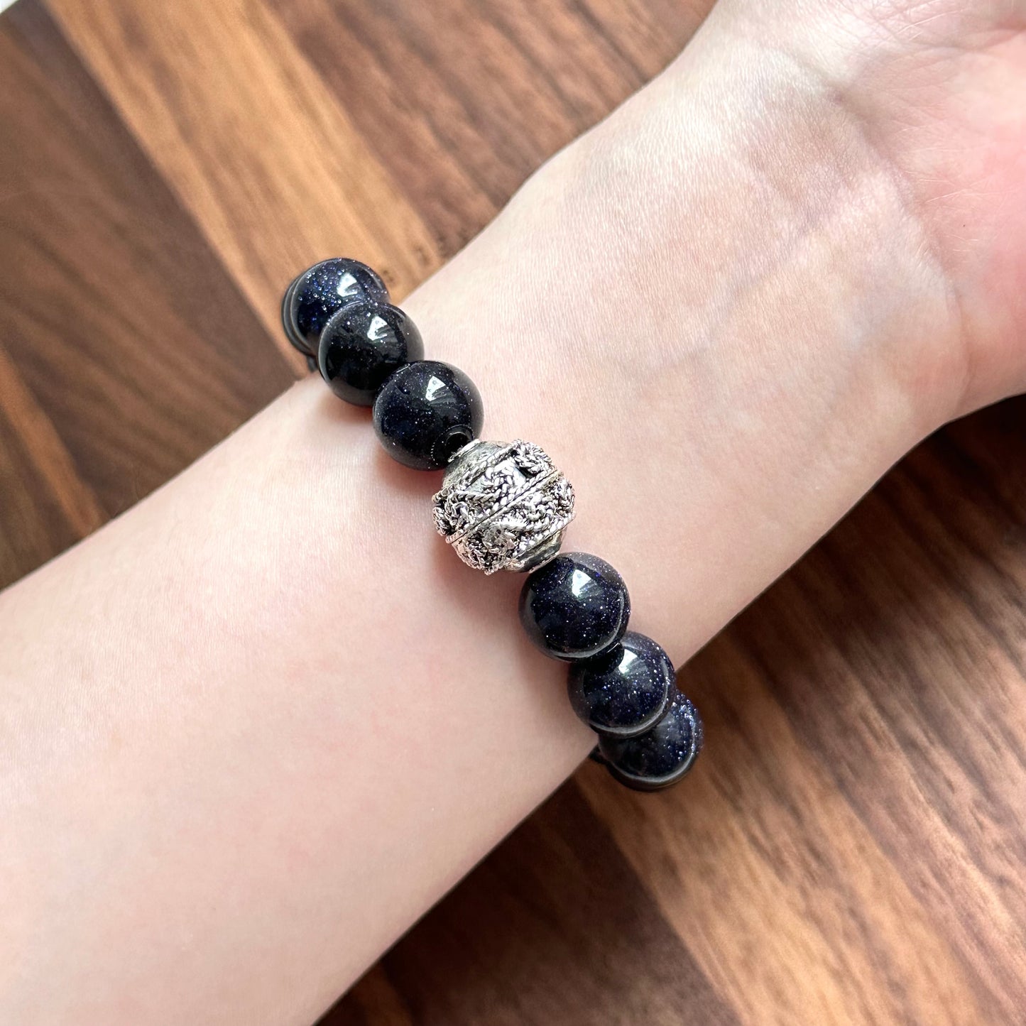 BS257【Starry Night】Blue Sandstone Ethnic Style Silver-plated Bracelet