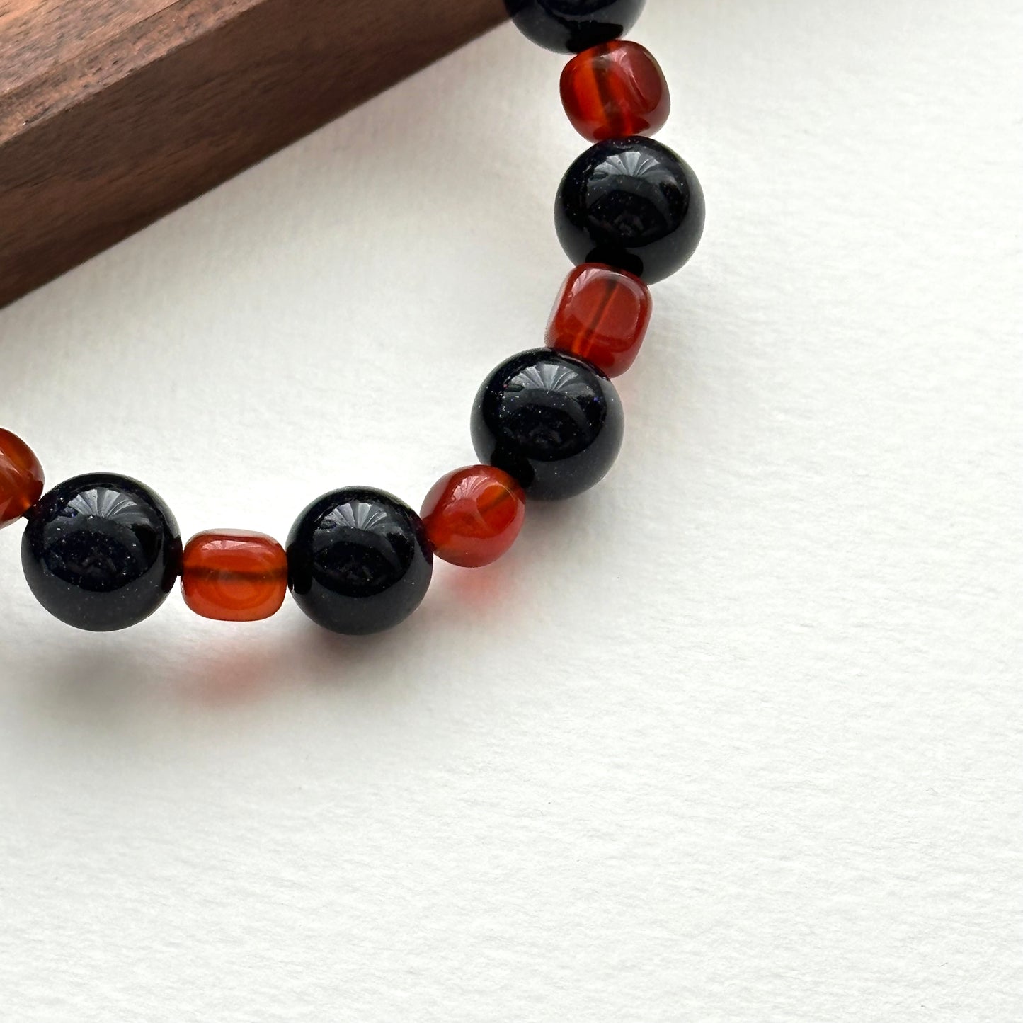 BS259【Starry Night】Blue Sandstone Square Red Agate Silver Plated Bracelet