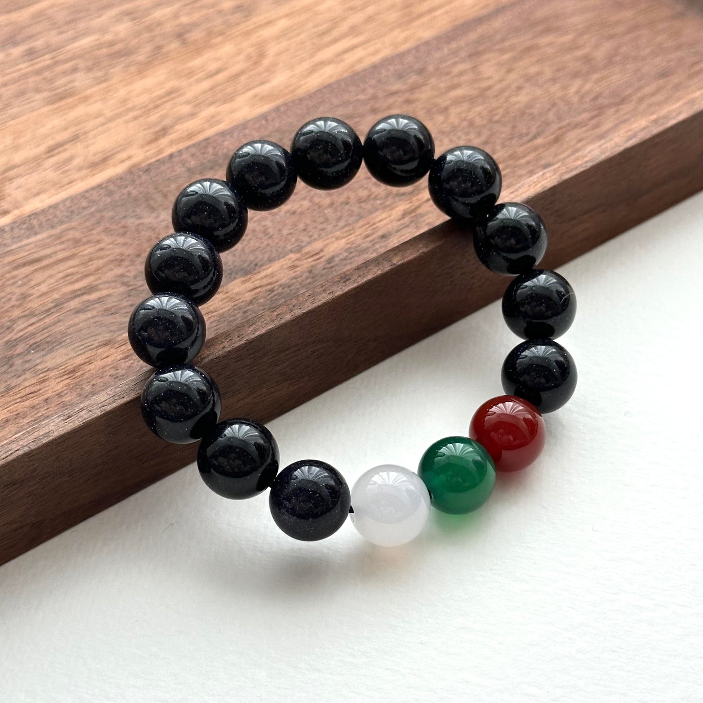 BS260【Starry Night】Blue Sandstone Red, Green and White Agate Bracelet
