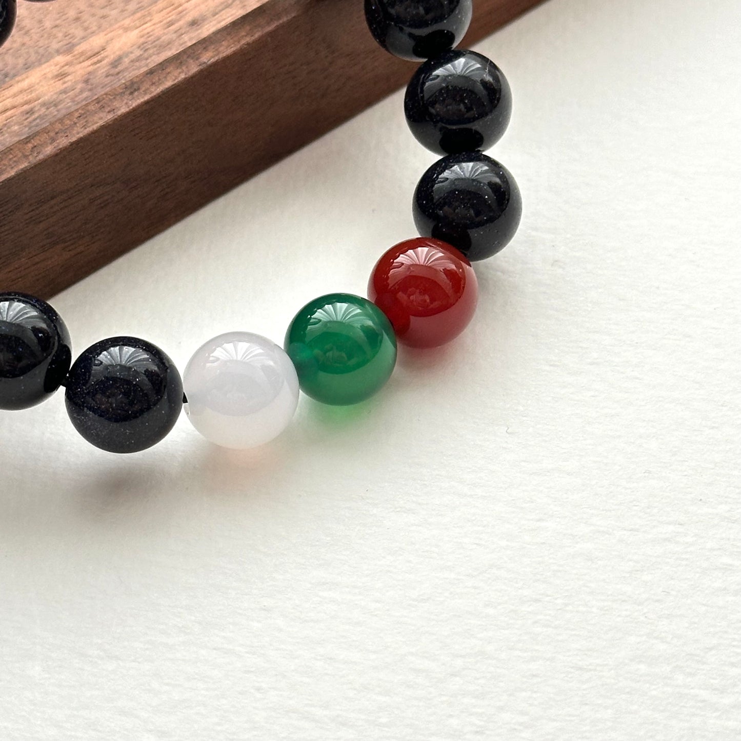 BS260【Starry Night】Blue Sandstone Red, Green and White Agate Bracelet
