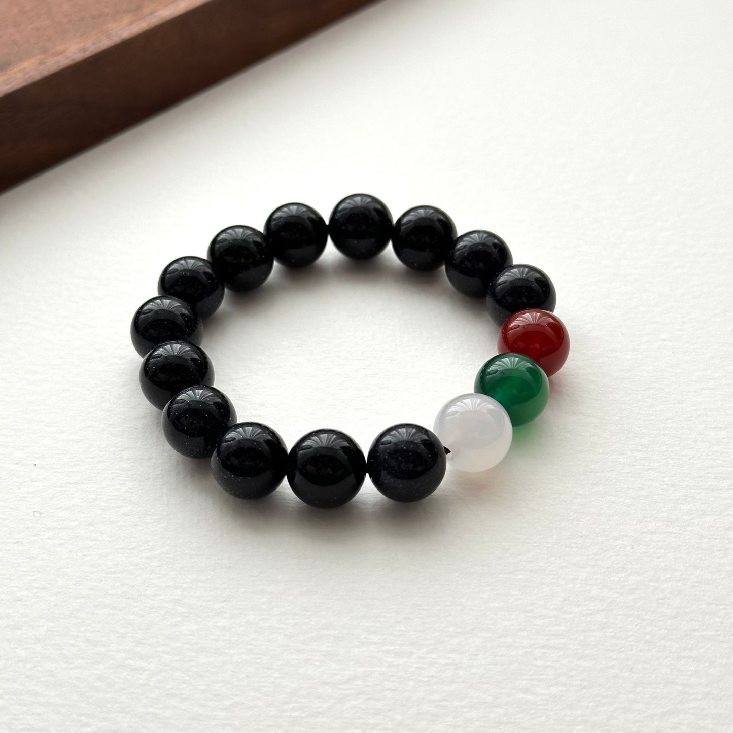 BS260【Starry Night】Blue Sandstone Red, Green and White Agate Bracelet
