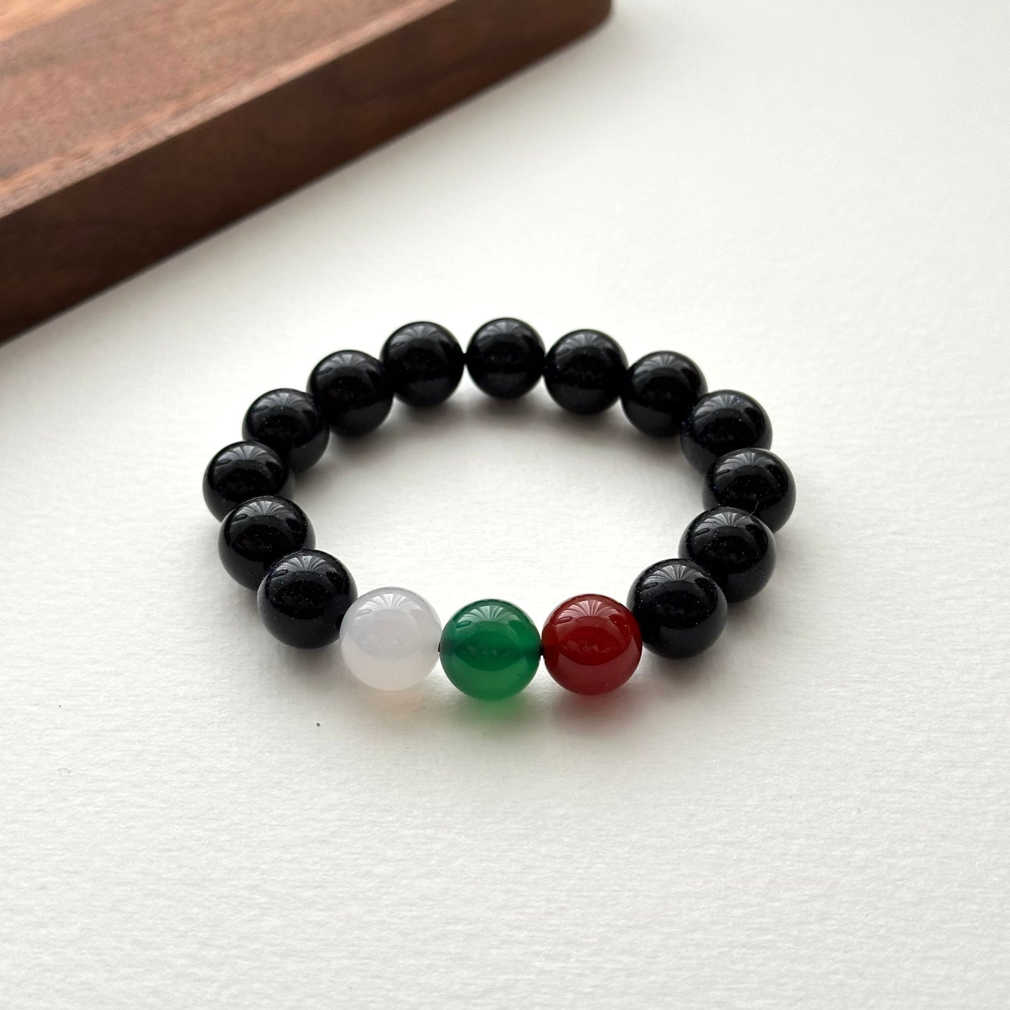 BS260【Starry Night】Blue Sandstone Red, Green and White Agate Bracelet