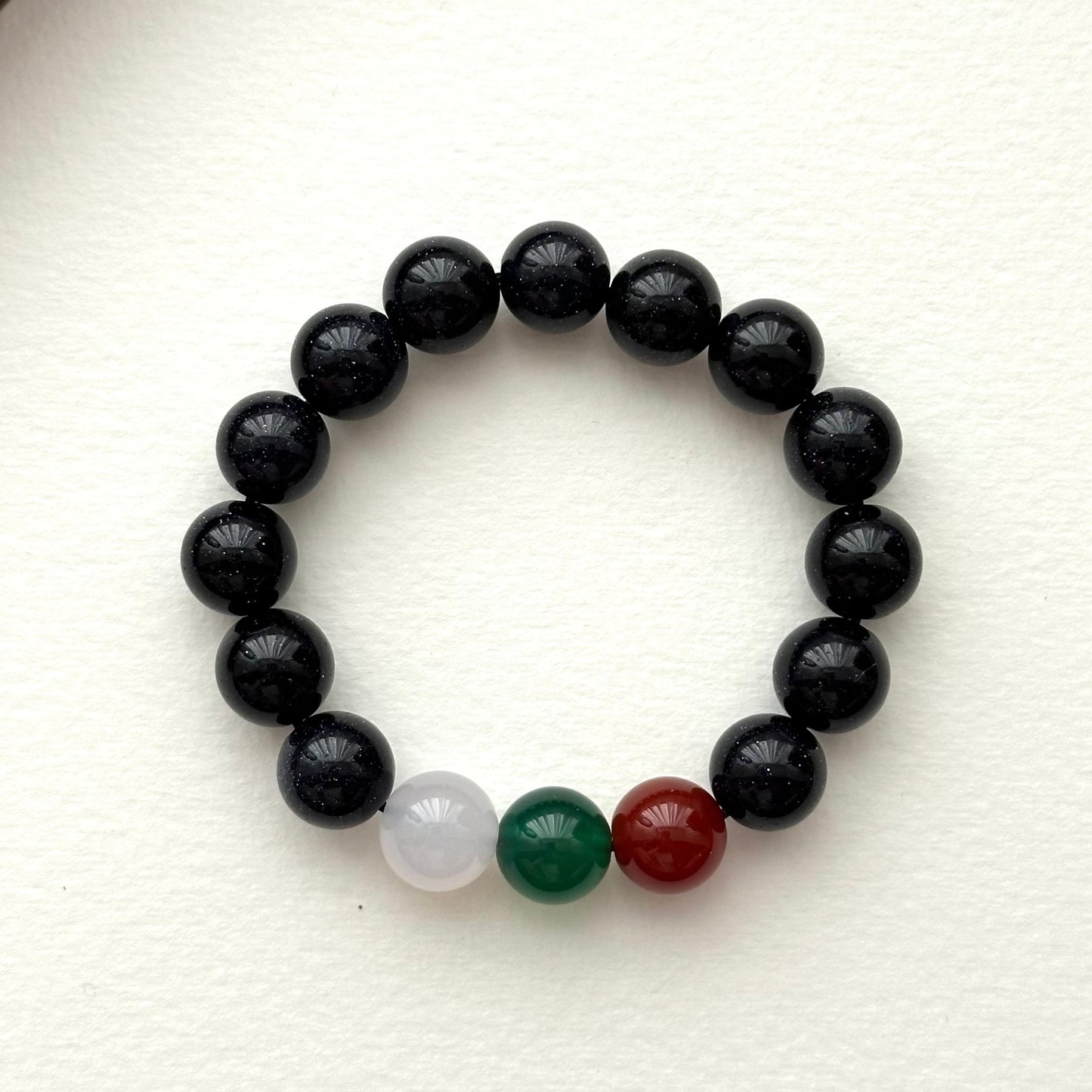 BS260【Starry Night】Blue Sandstone Red, Green and White Agate Bracelet