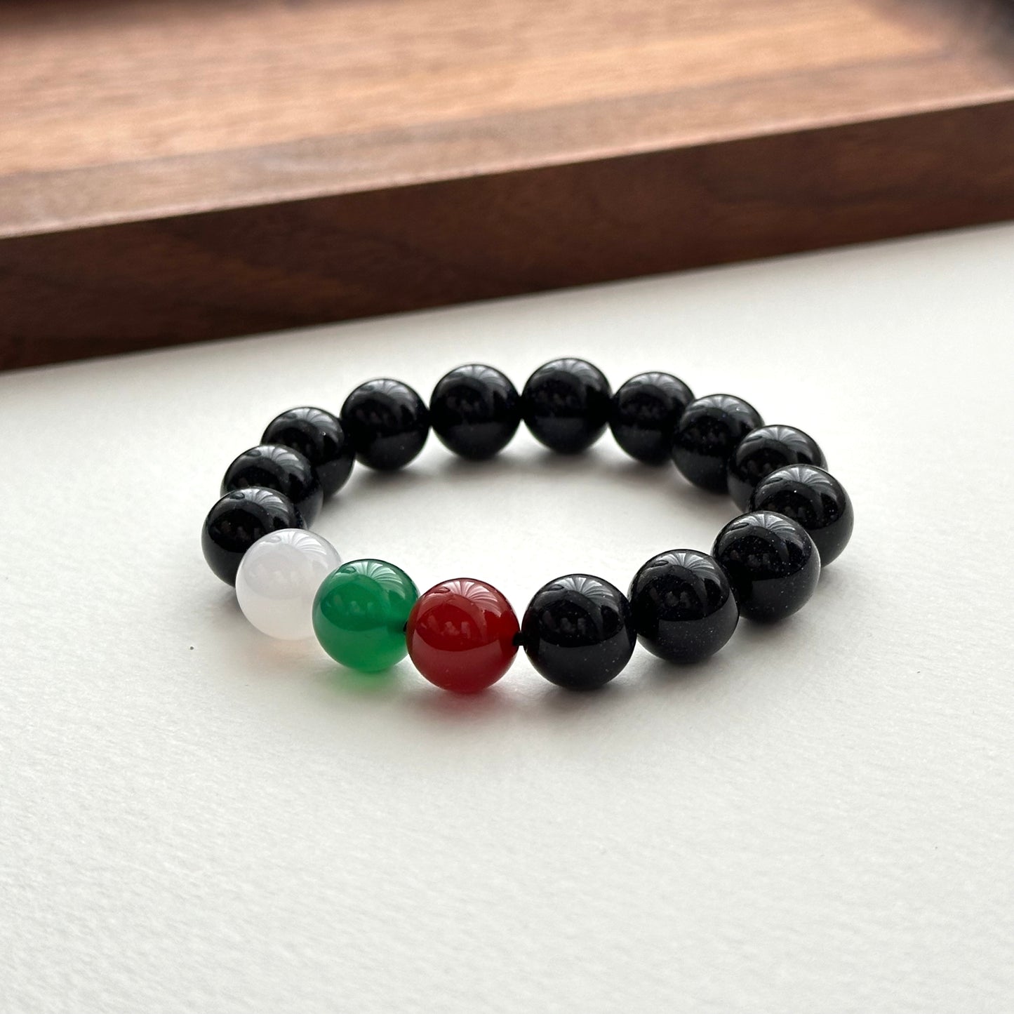 BS260【Starry Night】Blue Sandstone Red, Green and White Agate Bracelet