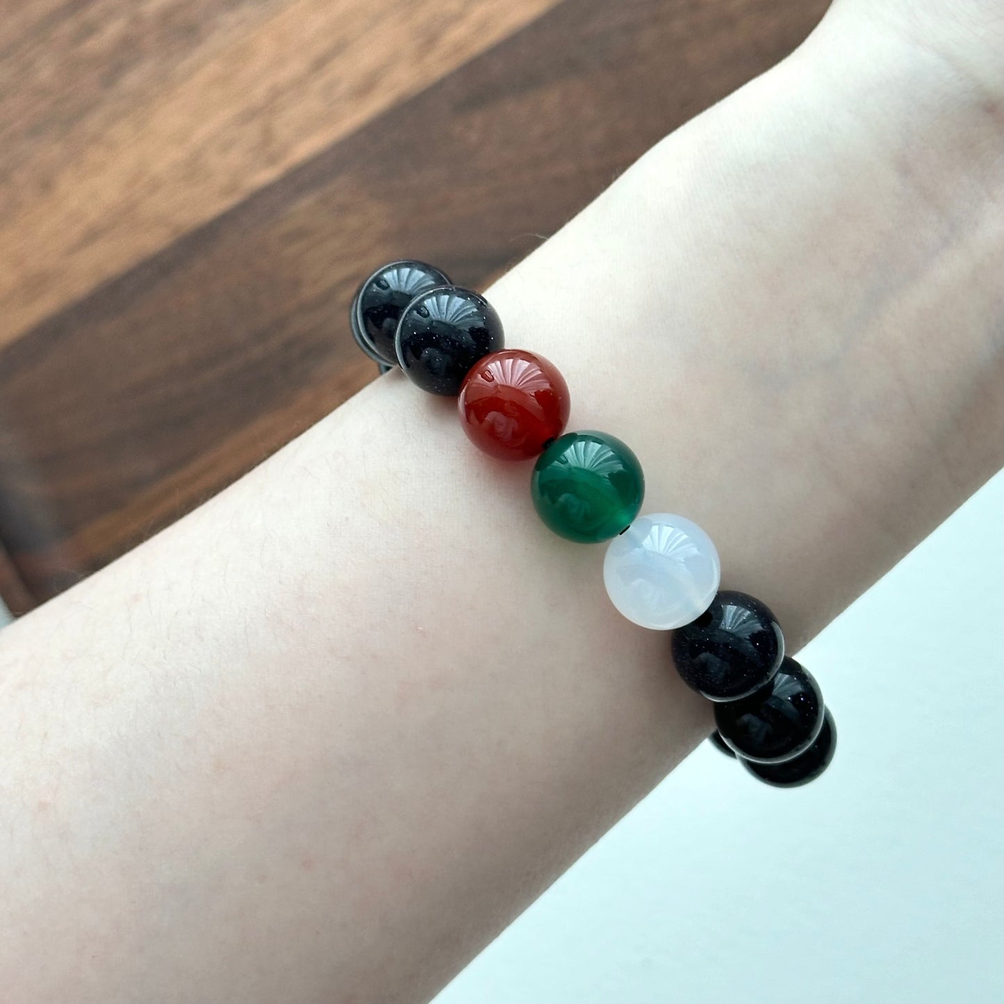BS260【Starry Night】Blue Sandstone Red, Green and White Agate Bracelet