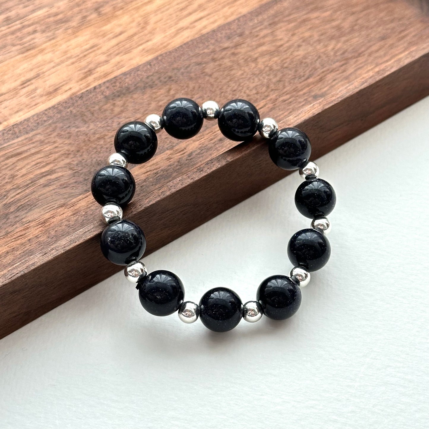 BS256【Starry Night】Blue Sandstone Simple Silver-plated Bracelet