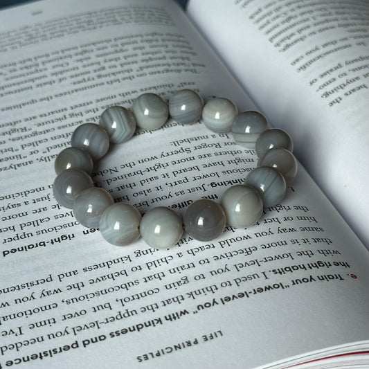B07【Ink Shadow】Ink Gray Agate Pure Bead Bracelet