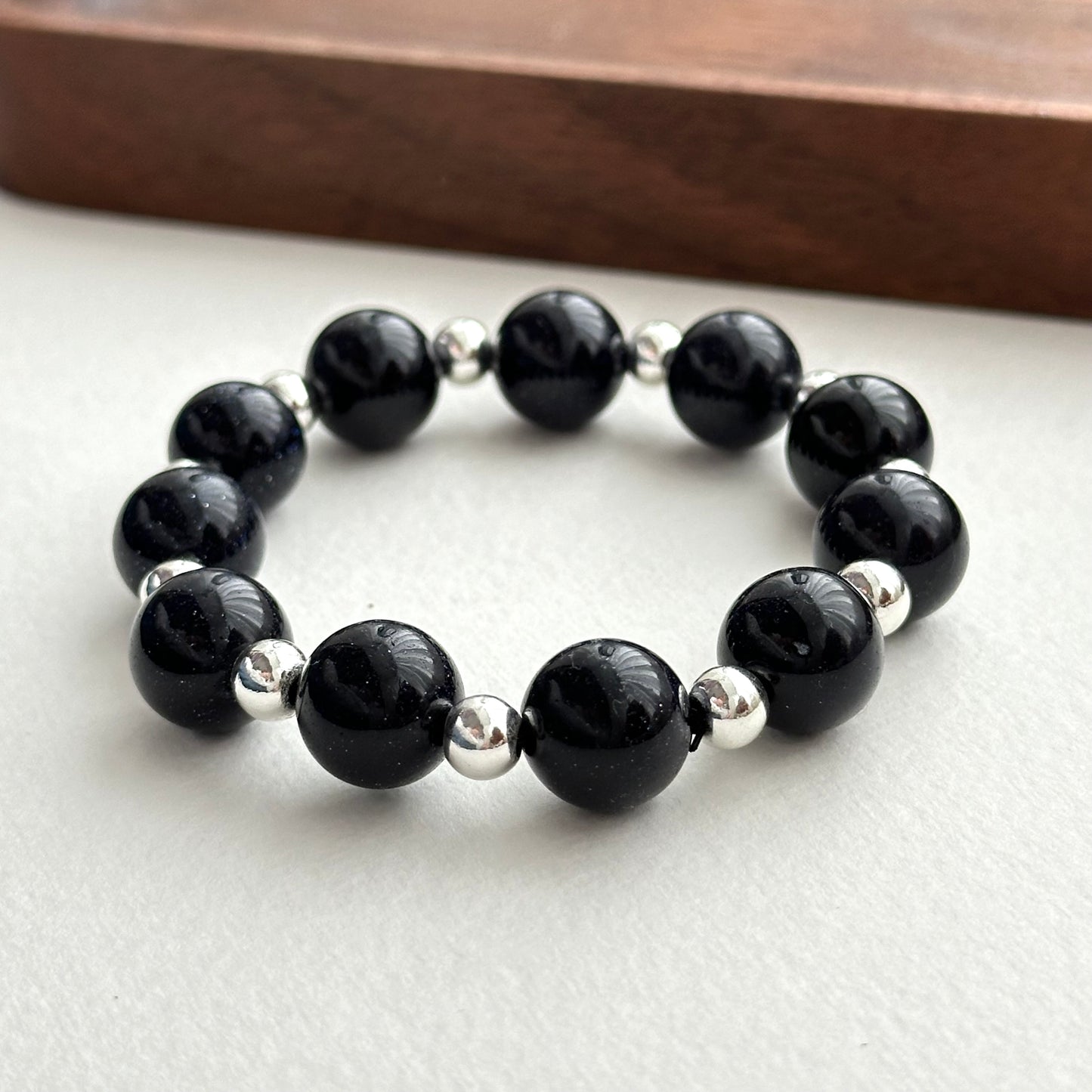 BS256【Starry Night】Blue Sandstone Simple Silver-plated Bracelet
