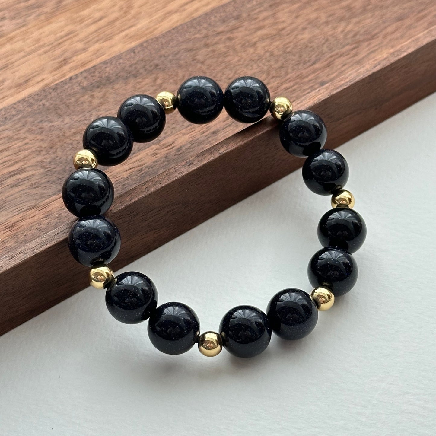 BS255【Starry Night】Blue Sandstone Simple Gold-plated Bracelet