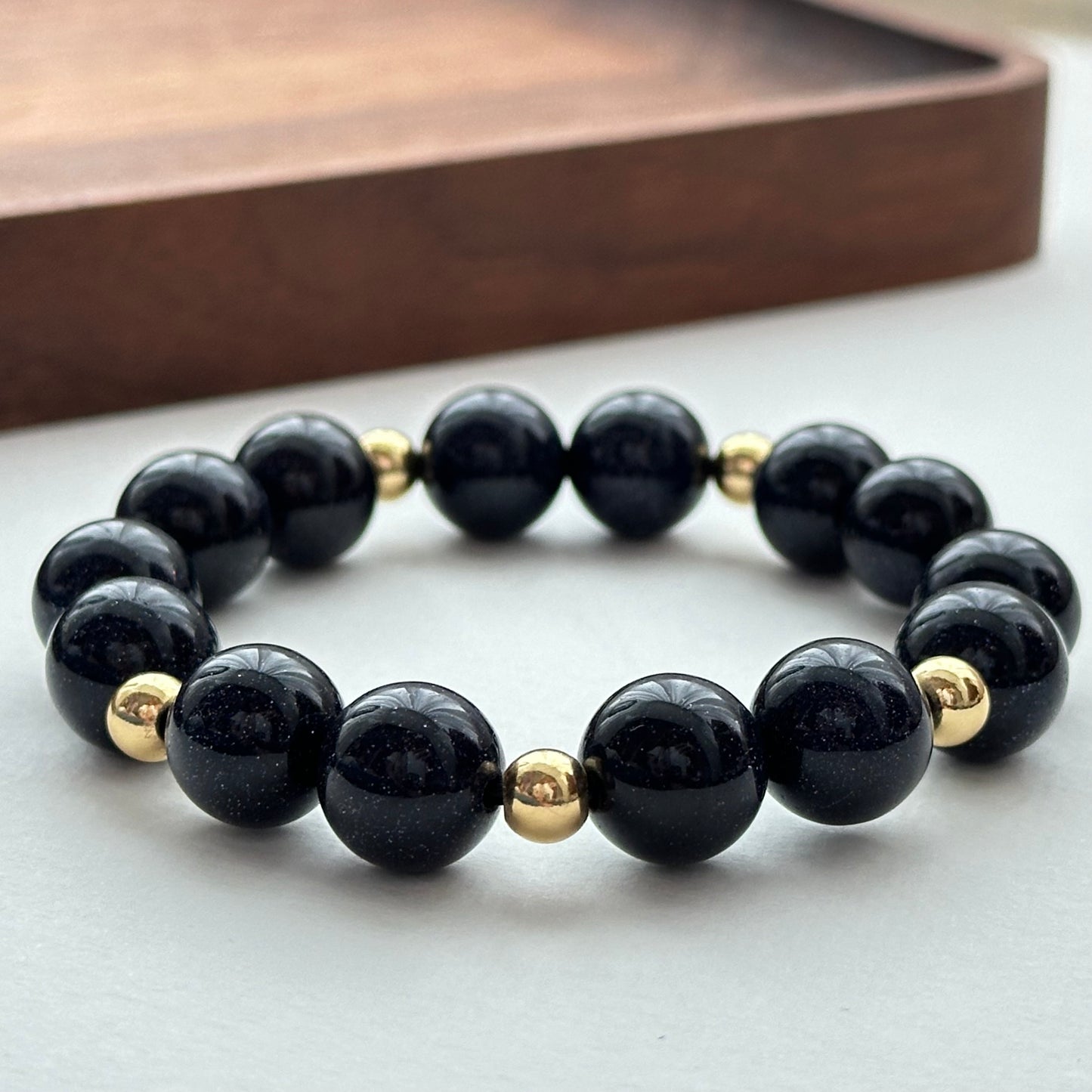 BS255【Starry Night】Blue Sandstone Simple Gold-plated Bracelet