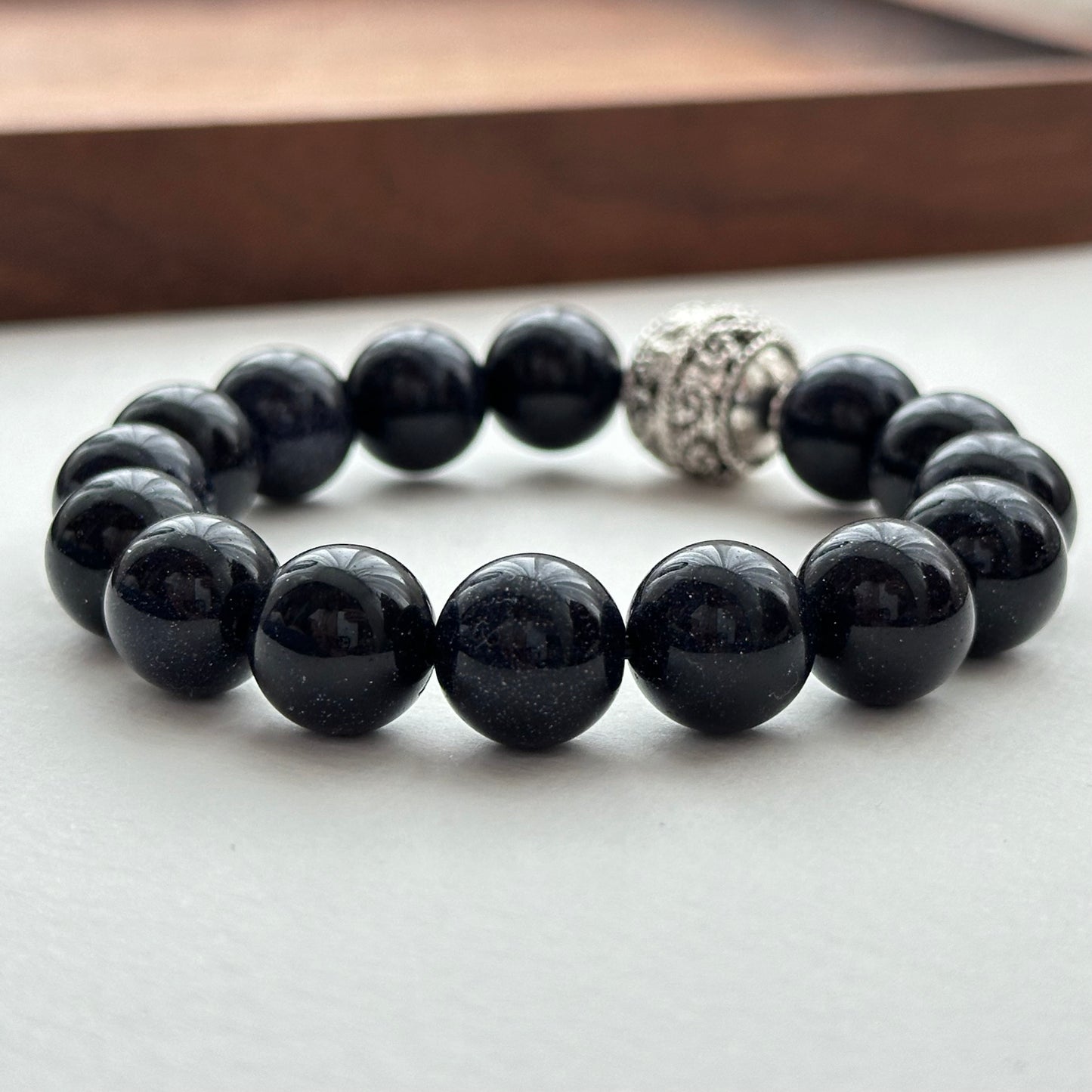 BS257【Starry Night】Blue Sandstone Ethnic Style Silver-plated Bracelet