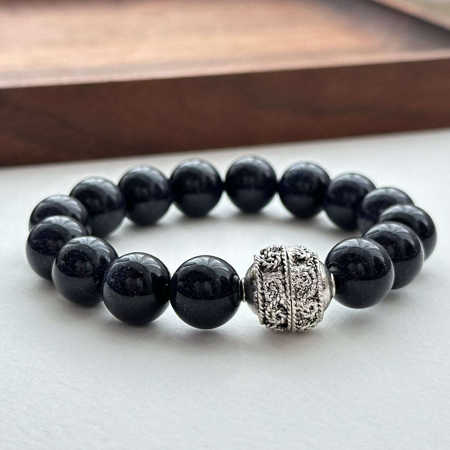 BS257【Starry Night】Blue Sandstone Ethnic Style Silver-plated Bracelet