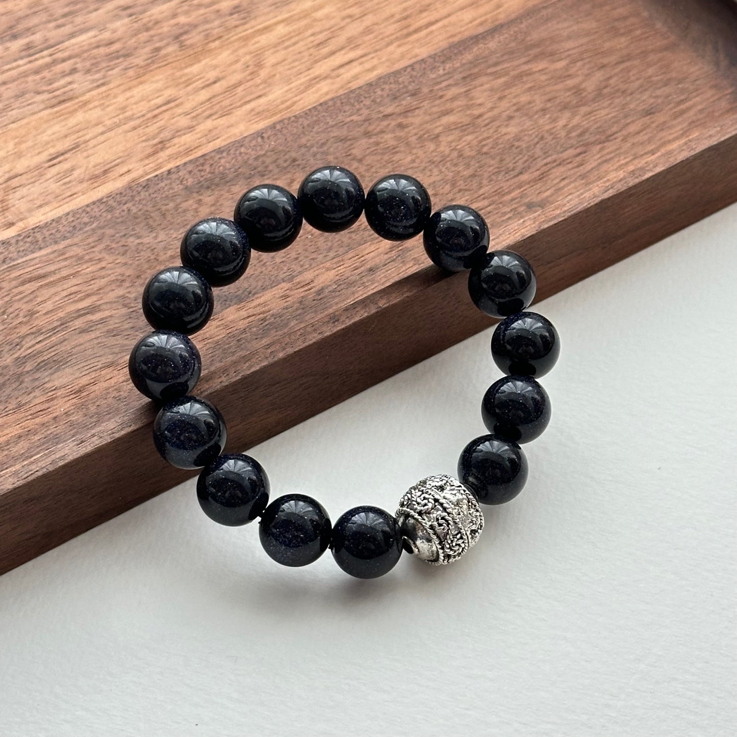 BS257【Starry Night】Blue Sandstone Ethnic Style Silver-plated Bracelet
