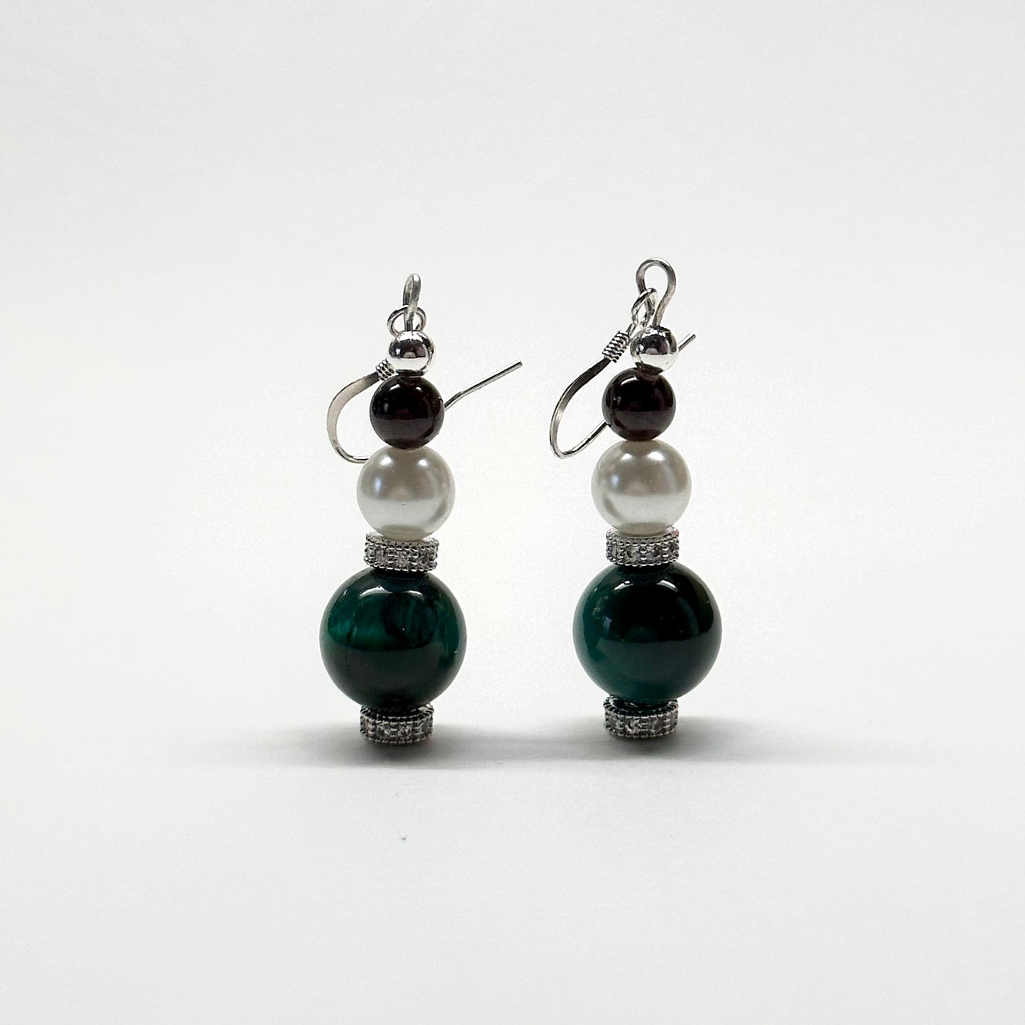 E01 Green Tiger Eye Garnet Pearl Classic Silver Accessories Earring