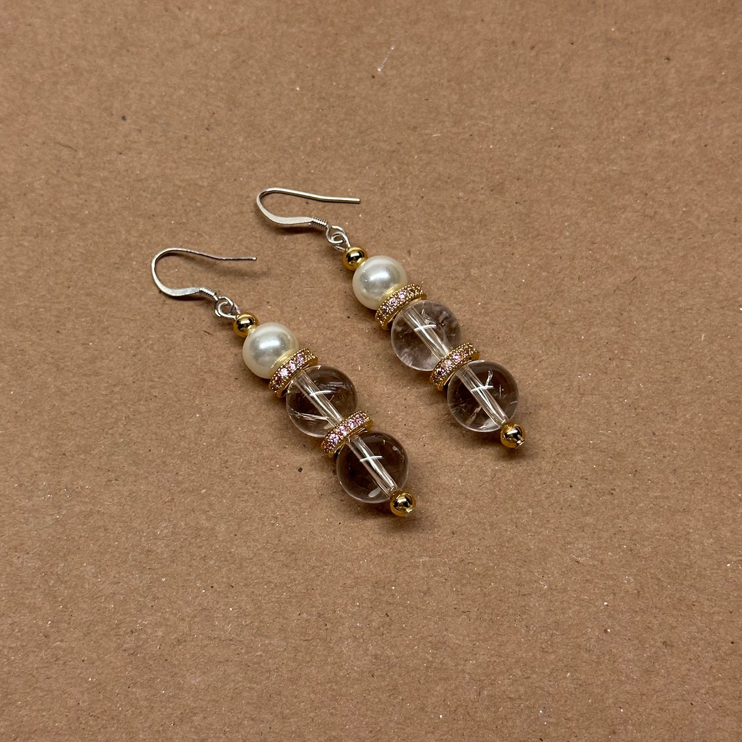 E09 White Quartz Pearl 18K Gold-plated Classic Pink EarringsWhite Quartz Pearl Classic Golden Accessories Earring