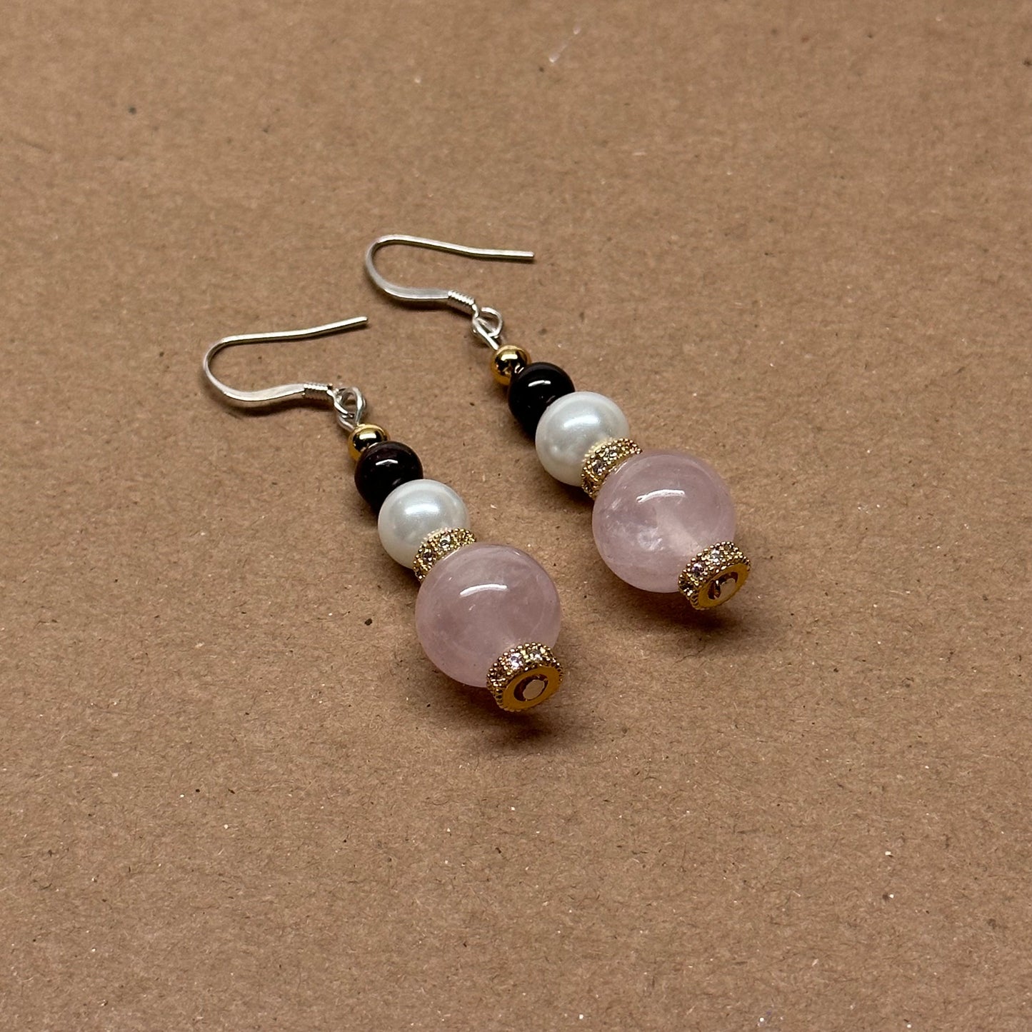 E10 Rose Quartz Garnet Pearl Classic Golden Accessories Earring