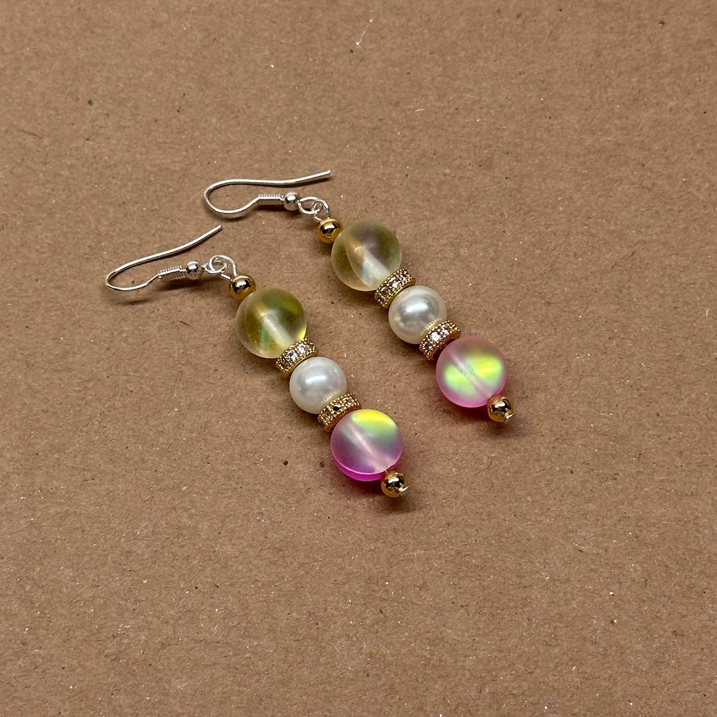E17 Yellow Pink Moonstone Pearl Classic Golden Accessories Earring