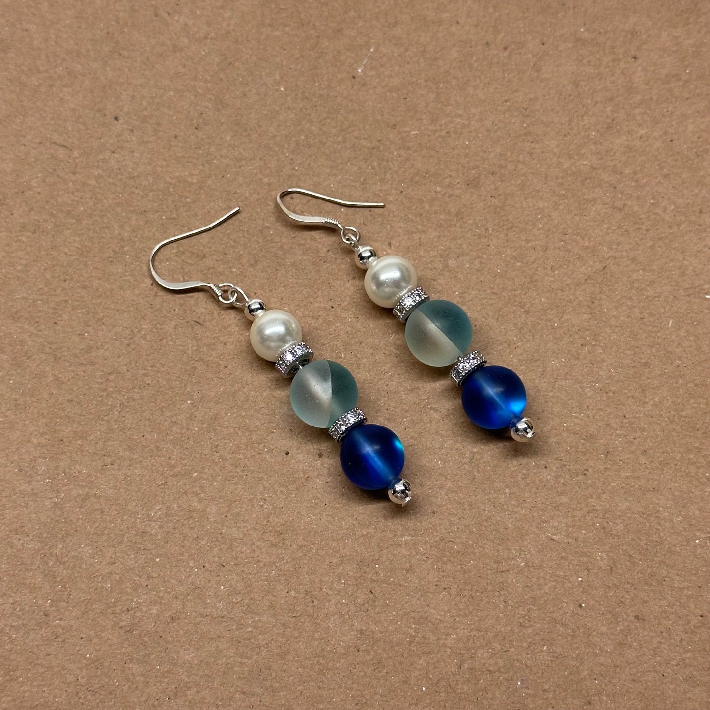E15 Blue Moonstone Pearl Classic Silver Accessories Earring