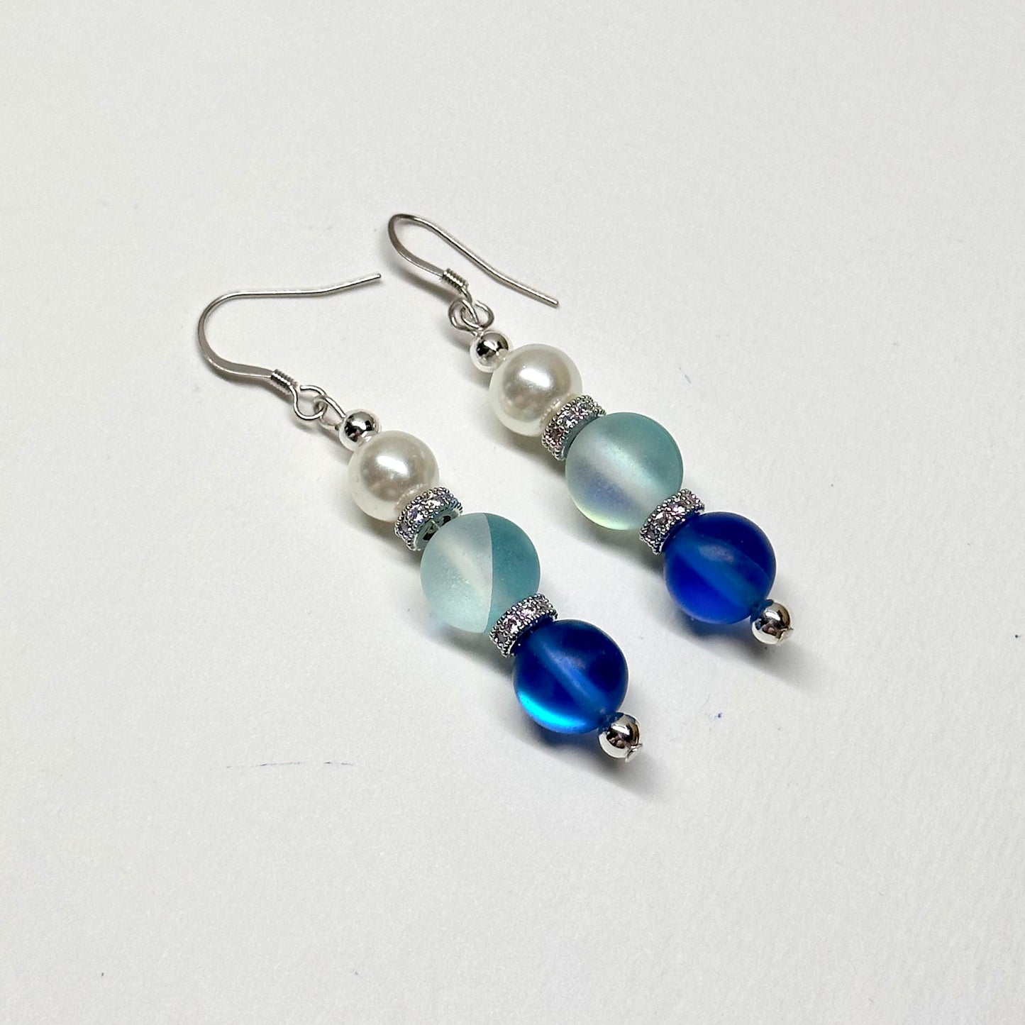 E15 Blue Moonstone Pearl Classic Silver Accessories Earring