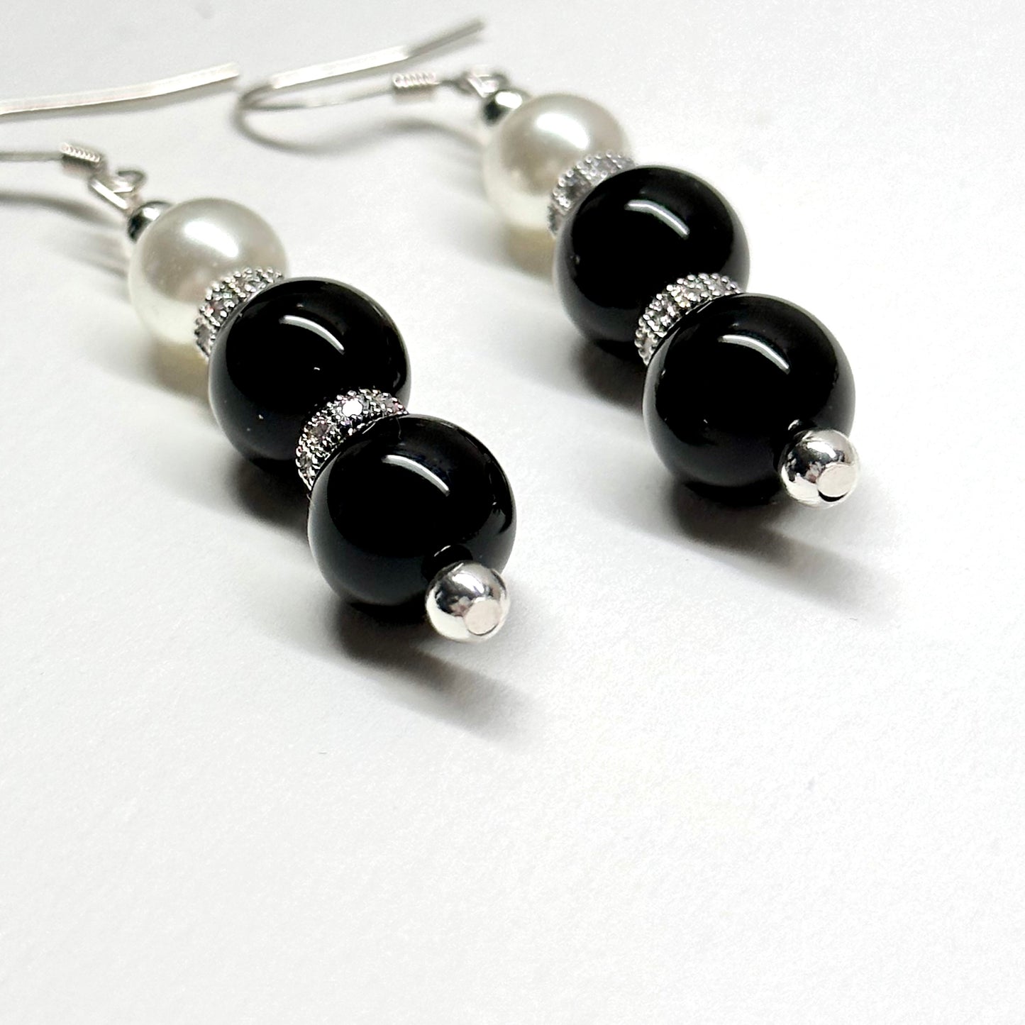E12 Black Agate Pearl Classic Silver Accessories Earring