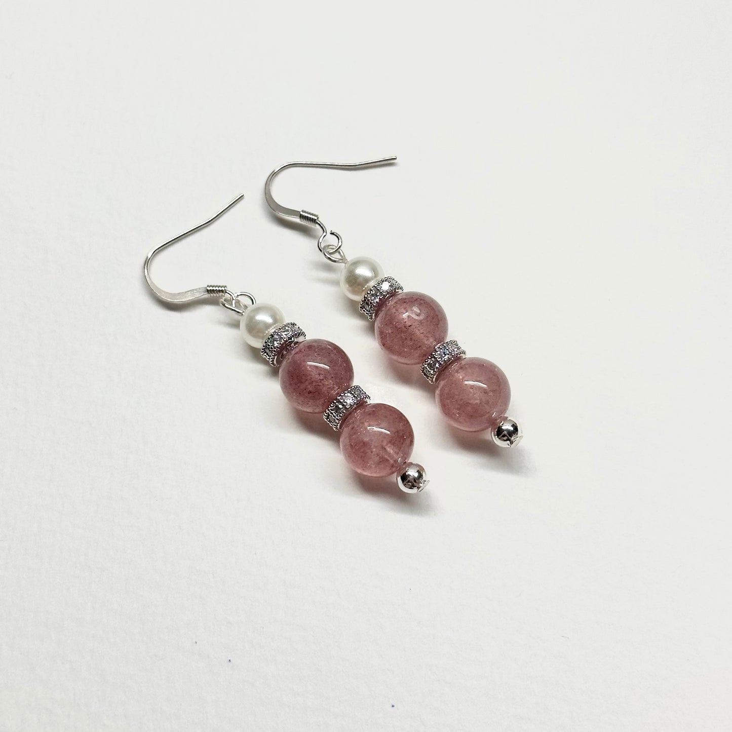 E19 Strawberry Quartz Pearl Classic Silver Accessories Earring