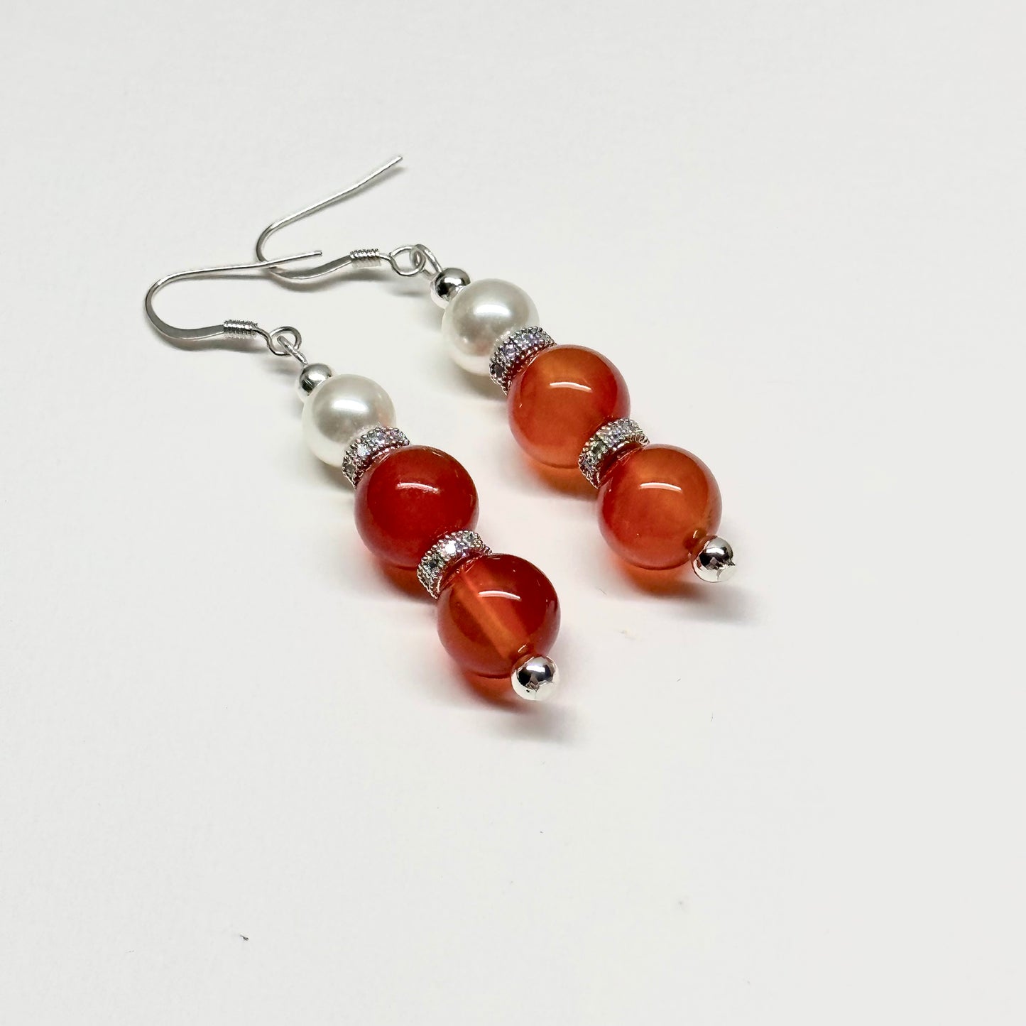E22 Red Agate Pearl Classic Silver Accessories Earring