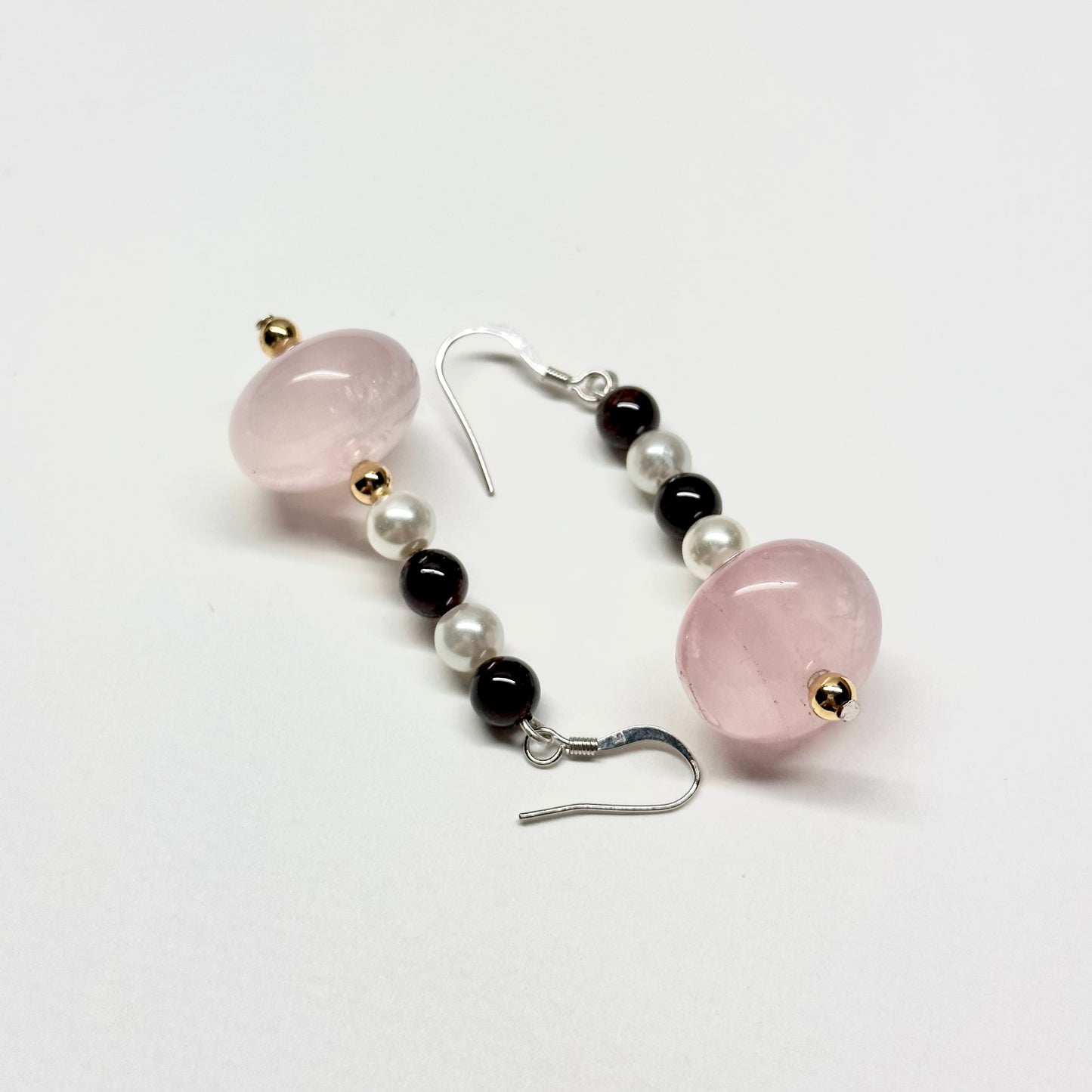 E26 Rose Quartz Garnet Pearl Golden Accessories Earring