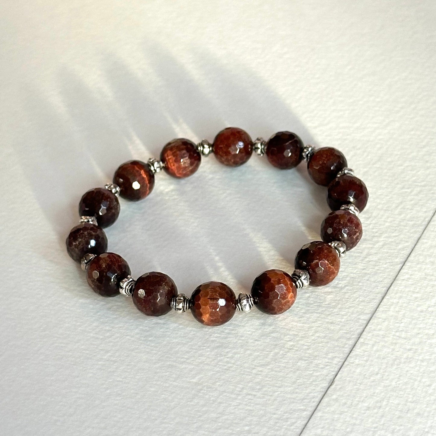 BS287【Faith】Red Tiger Eye Stone Cut Corner Pure Bead Bracelet