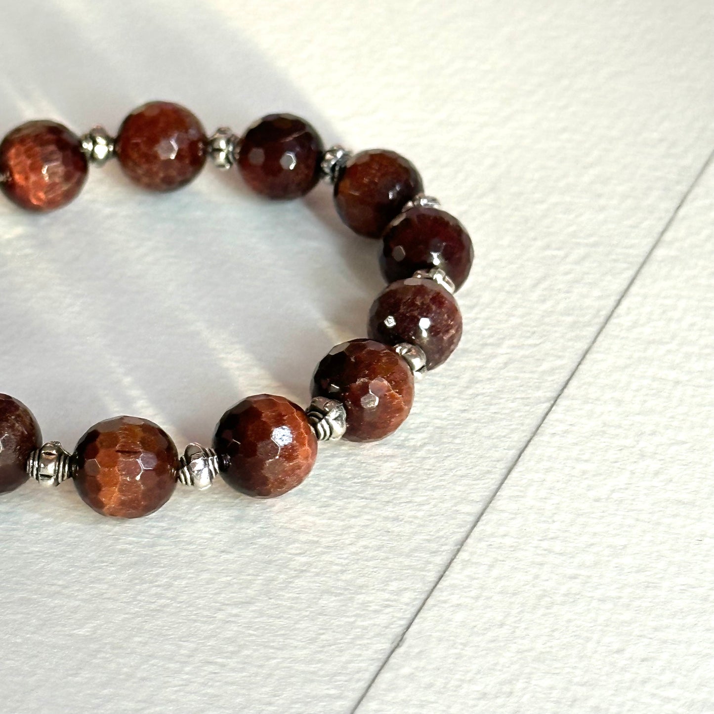 BS287【Faith】Red Tiger Eye Stone Cut Corner Pure Bead Bracelet