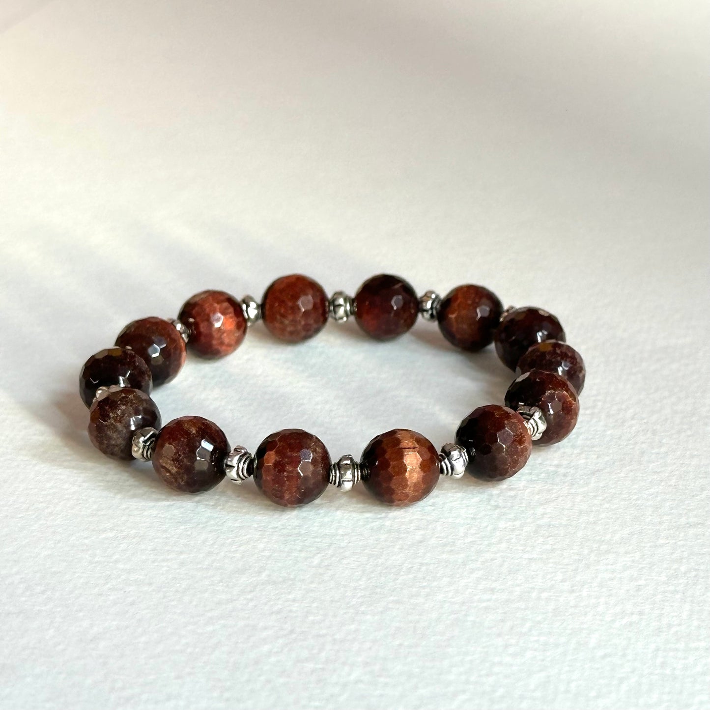 BS287【Faith】Red Tiger Eye Stone Cut Corner Pure Bead Bracelet