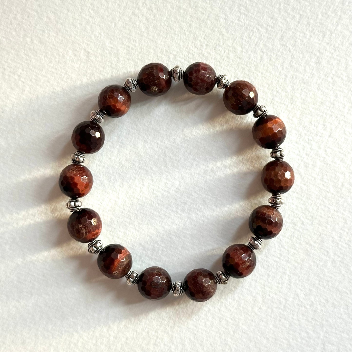 BS287【Faith】Red Tiger Eye Stone Cut Corner Pure Bead Bracelet