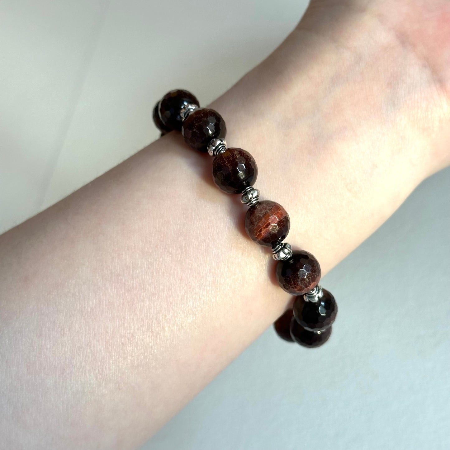BS287【Faith】Red Tiger Eye Stone Cut Corner Pure Bead Bracelet