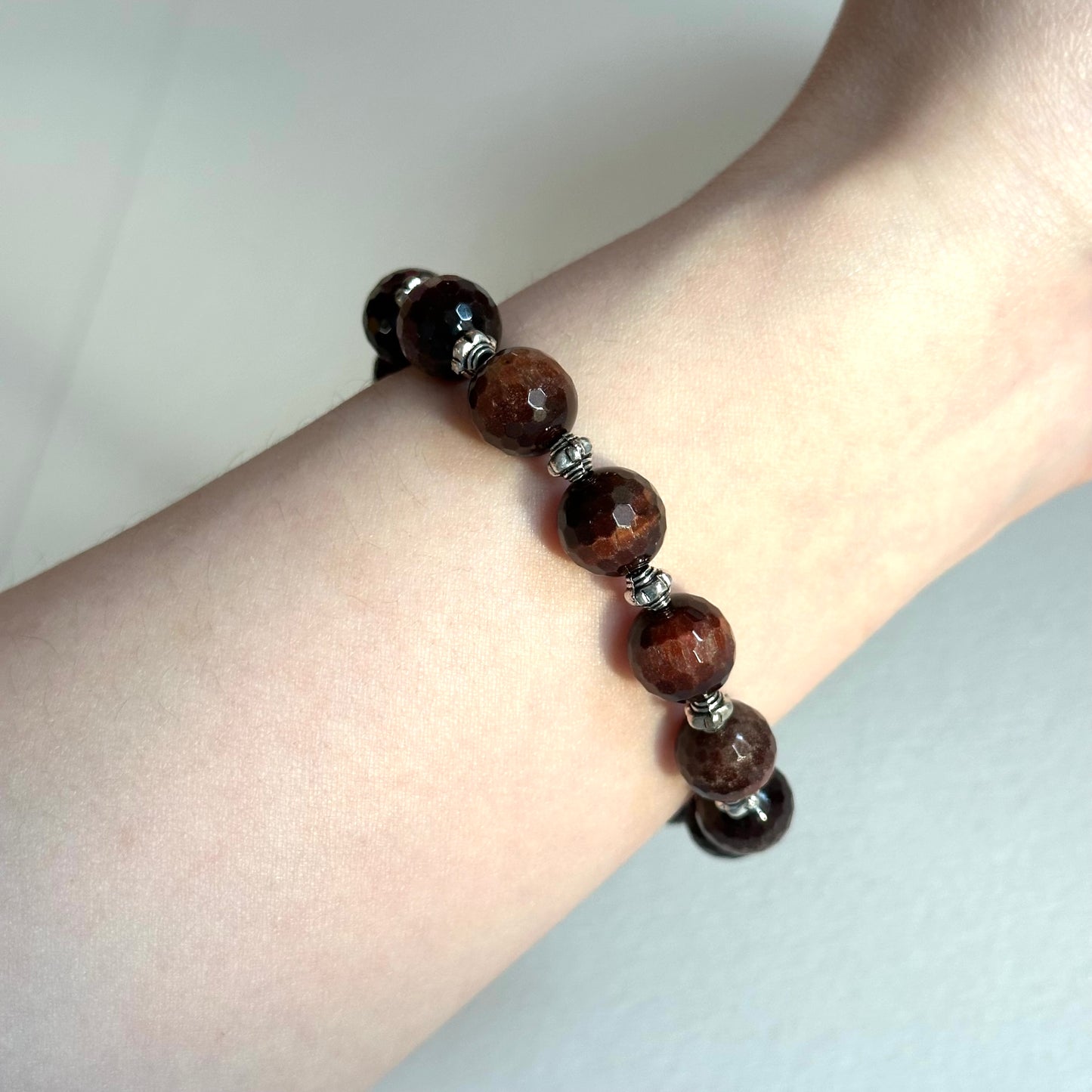 BS287【Faith】Red Tiger Eye Stone Cut Corner Pure Bead Bracelet
