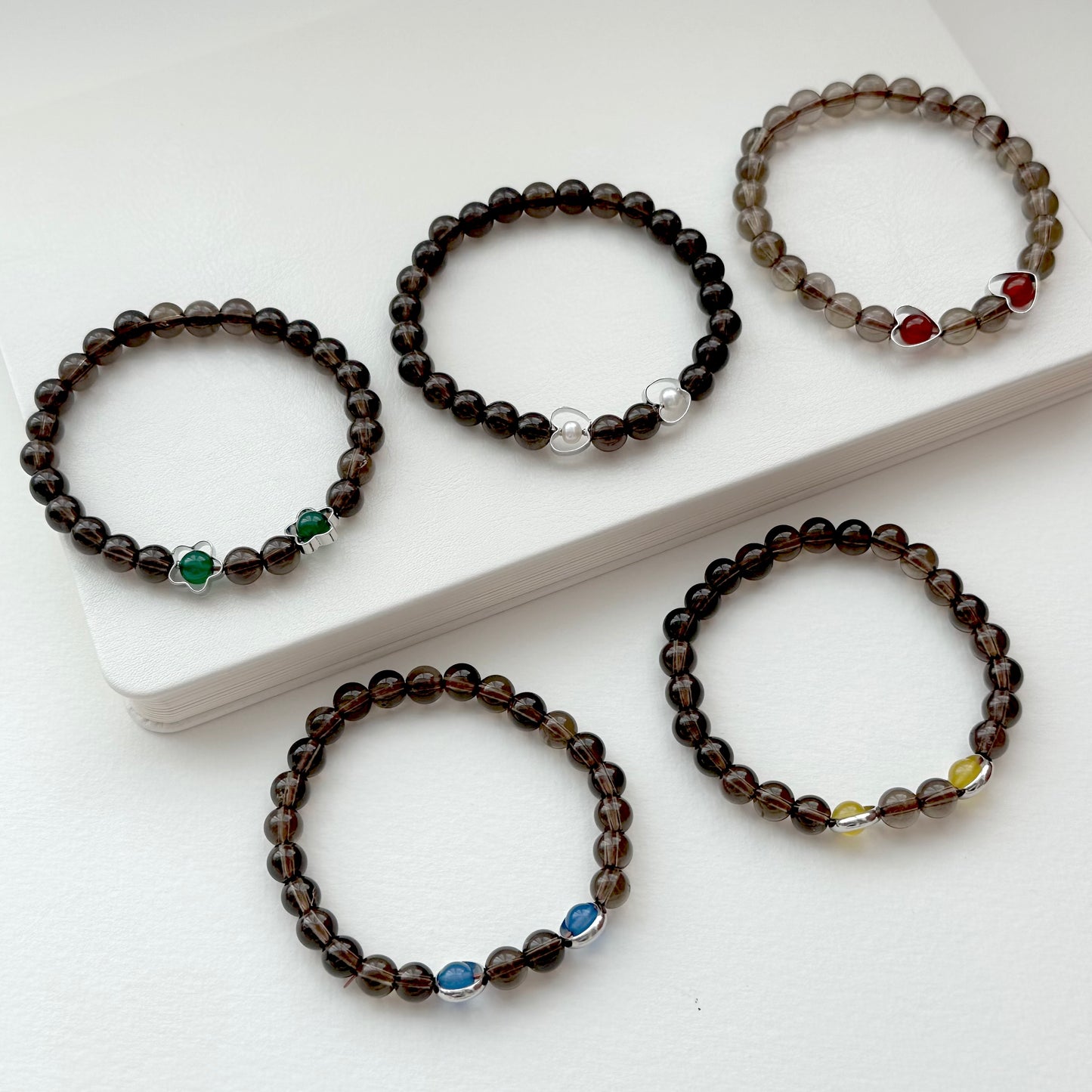 BS90 Smoky Quartz Double Buckle 5-Style Bracelet (Agate/Pearl)