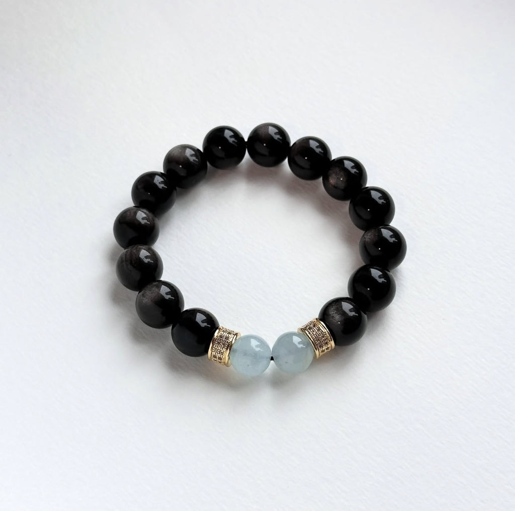 BS317 銀曜石 | 海藍寶 18K鍍金手鏈手串