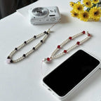 S1 【Gemstone Phone/Camera Hanging Chain】Rose Quartz | Red Agate | Black Agate | Imitation Pearl Gold Plated Hanging Cord