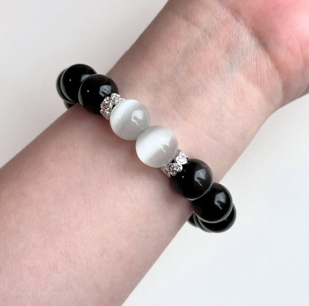 BS318 銀曜石 | 白猫眼 鍍銀手鏈手串