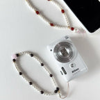 S1 【Gemstone Phone/Camera Hanging Chain】Rose Quartz | Red Agate | Black Agate | Imitation Pearl Gold Plated Hanging Cord