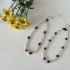 S1 【Gemstone Phone/Camera Hanging Chain】Rose Quartz | Red Agate | Black Agate | Imitation Pearl Gold Plated Hanging Cord