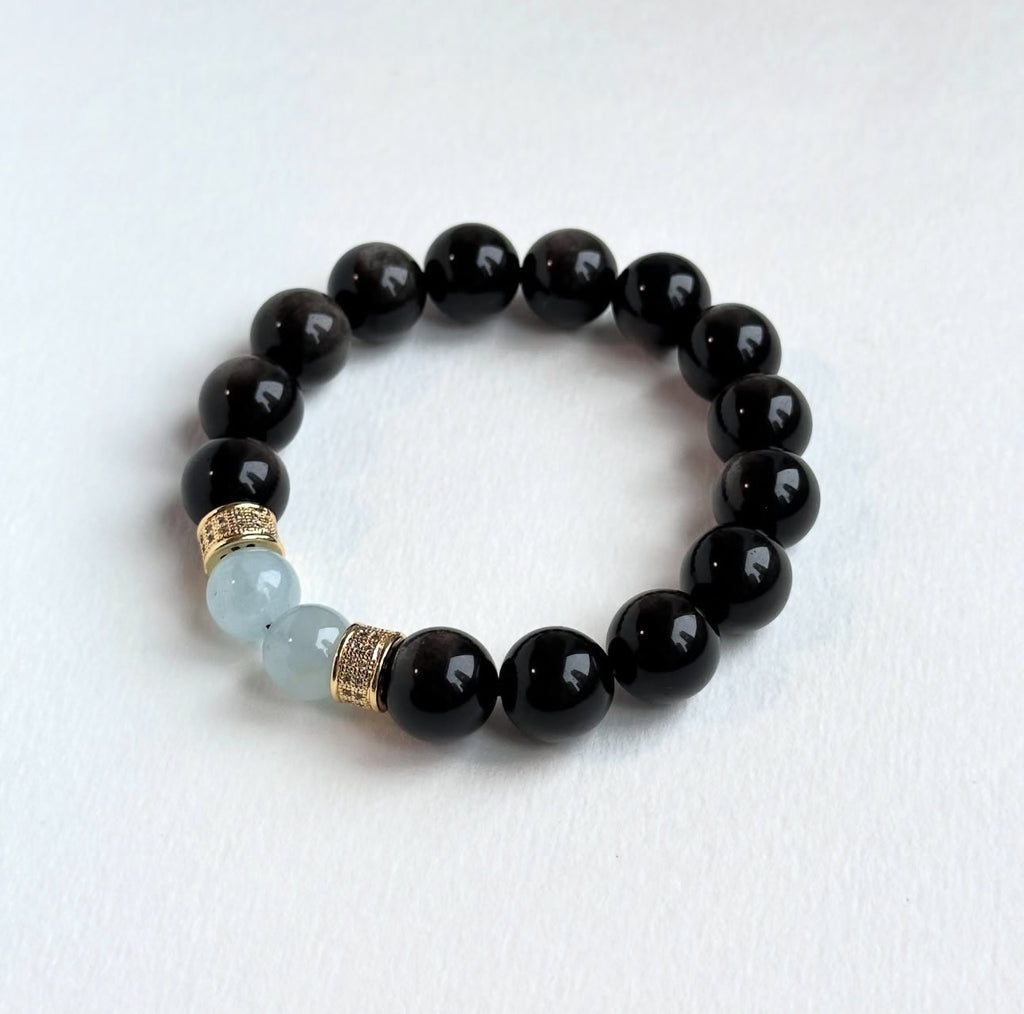 BS317 銀曜石 | 海藍寶 18K鍍金手鏈手串