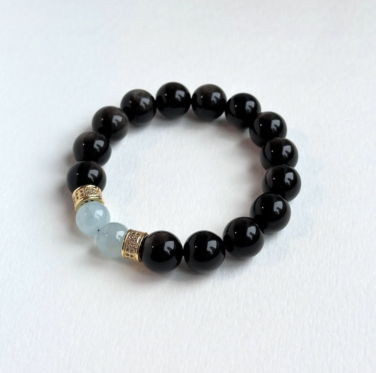 BS317 銀曜石 | 海藍寶 18K鍍金手鏈手串