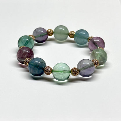 BS18 螢石圓球金配飾手鏈手串 Fluorite Round Gold Accessories Bracelet