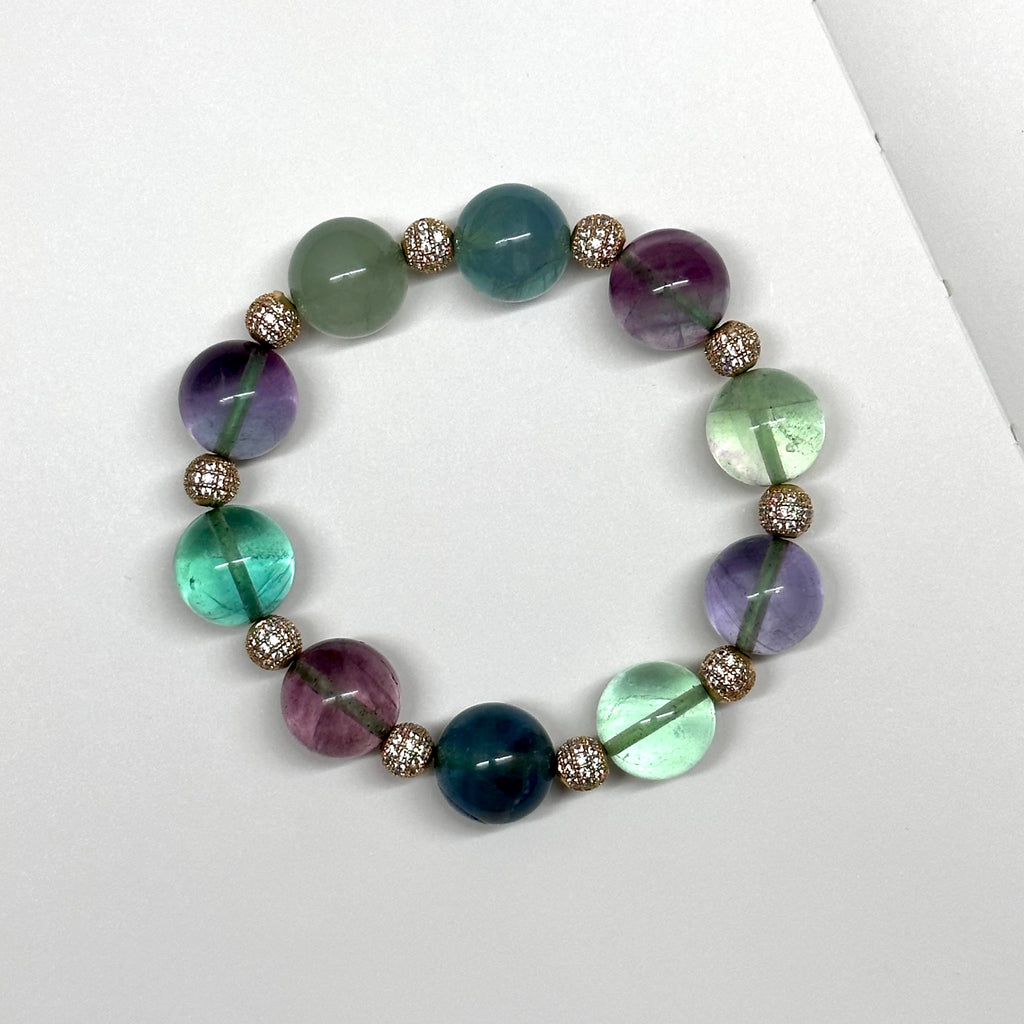 BS18 Fluorite Round Gold Accessories Bracelet