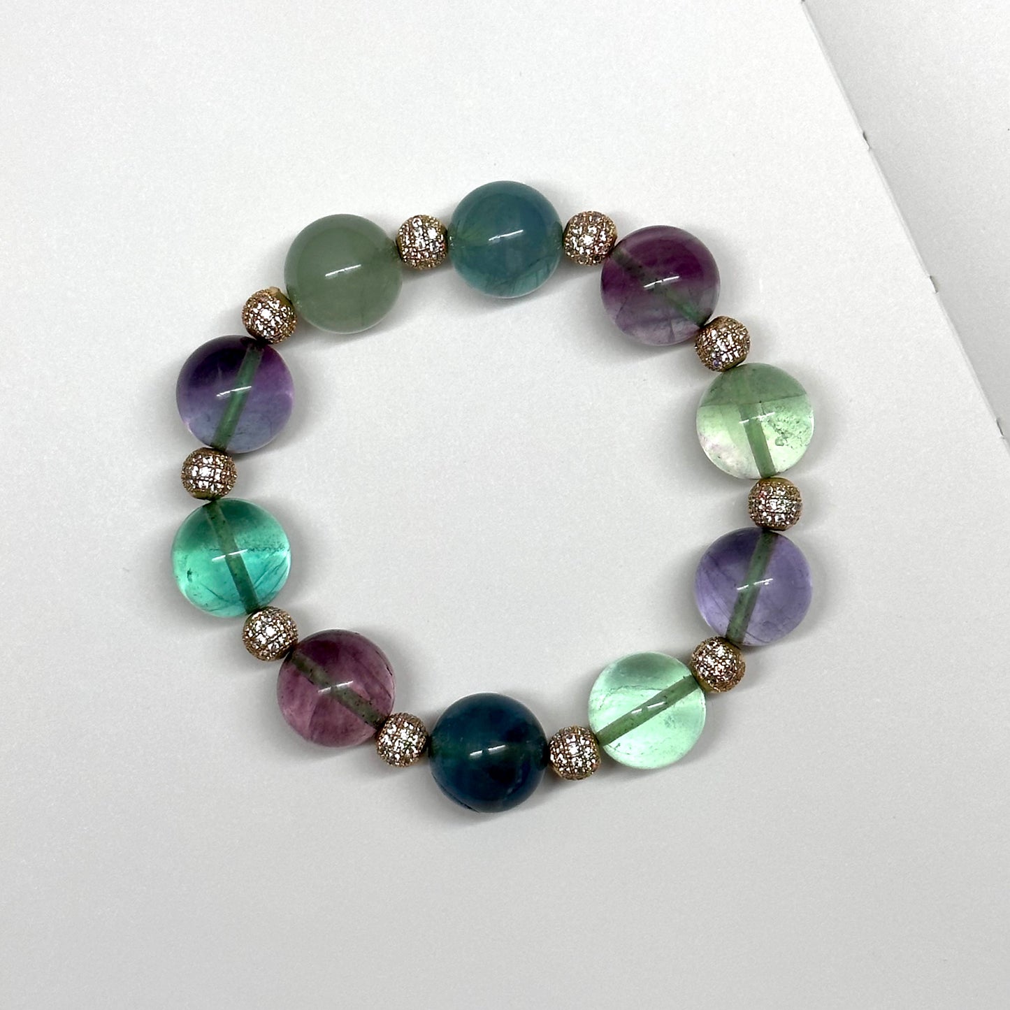 BS18 螢石圓球金配飾手鏈手串 Fluorite Round Gold Accessories Bracelet