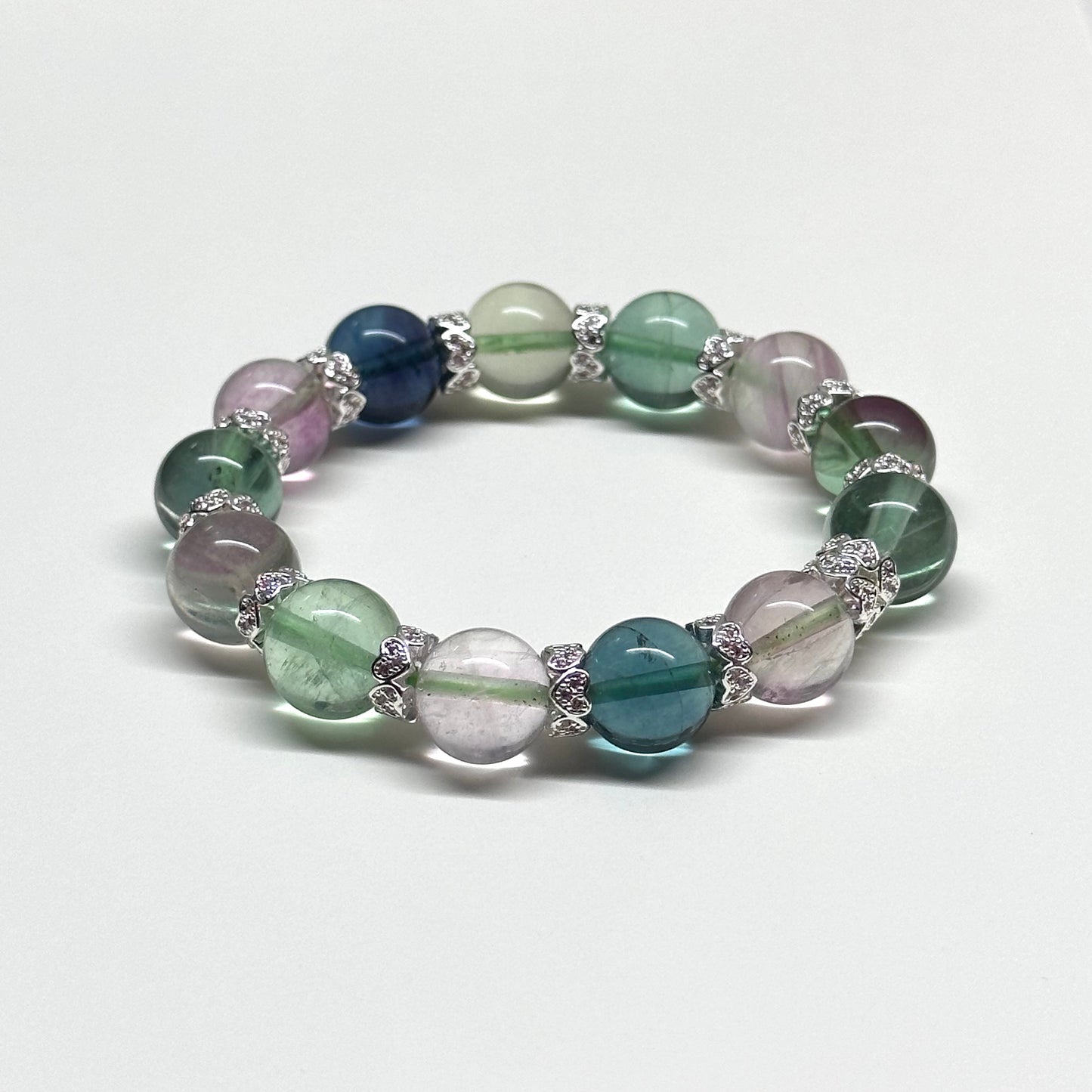 BS19 螢石 • 心型銀配飾手鏈手串 Fluorite Heart Silver Accessories Bracelet