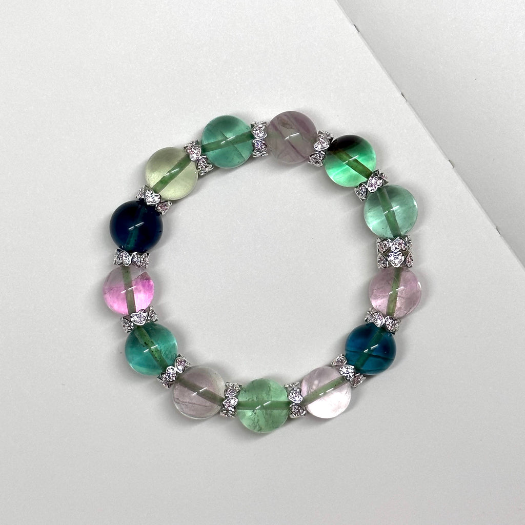 [Minor Imperfections | One Item Per Picture] Fluorite Heart-Shaped Silver Accessory Bracelet BS19 Fluorite